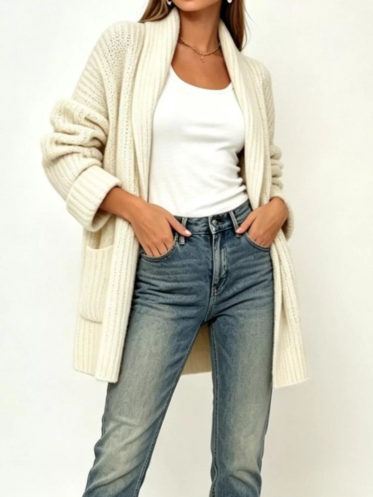 Full Size Open-Front Cardigan with Pockets Plus Size  Shop One Place