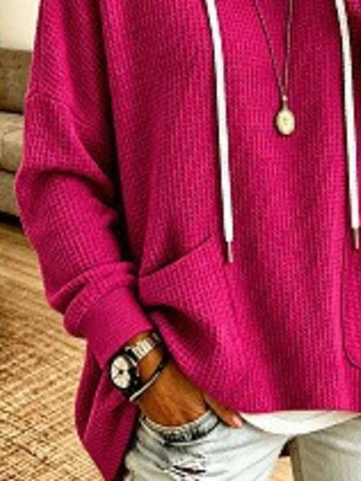 Women's Waffle Knit Hoodie with Pockets – view 2