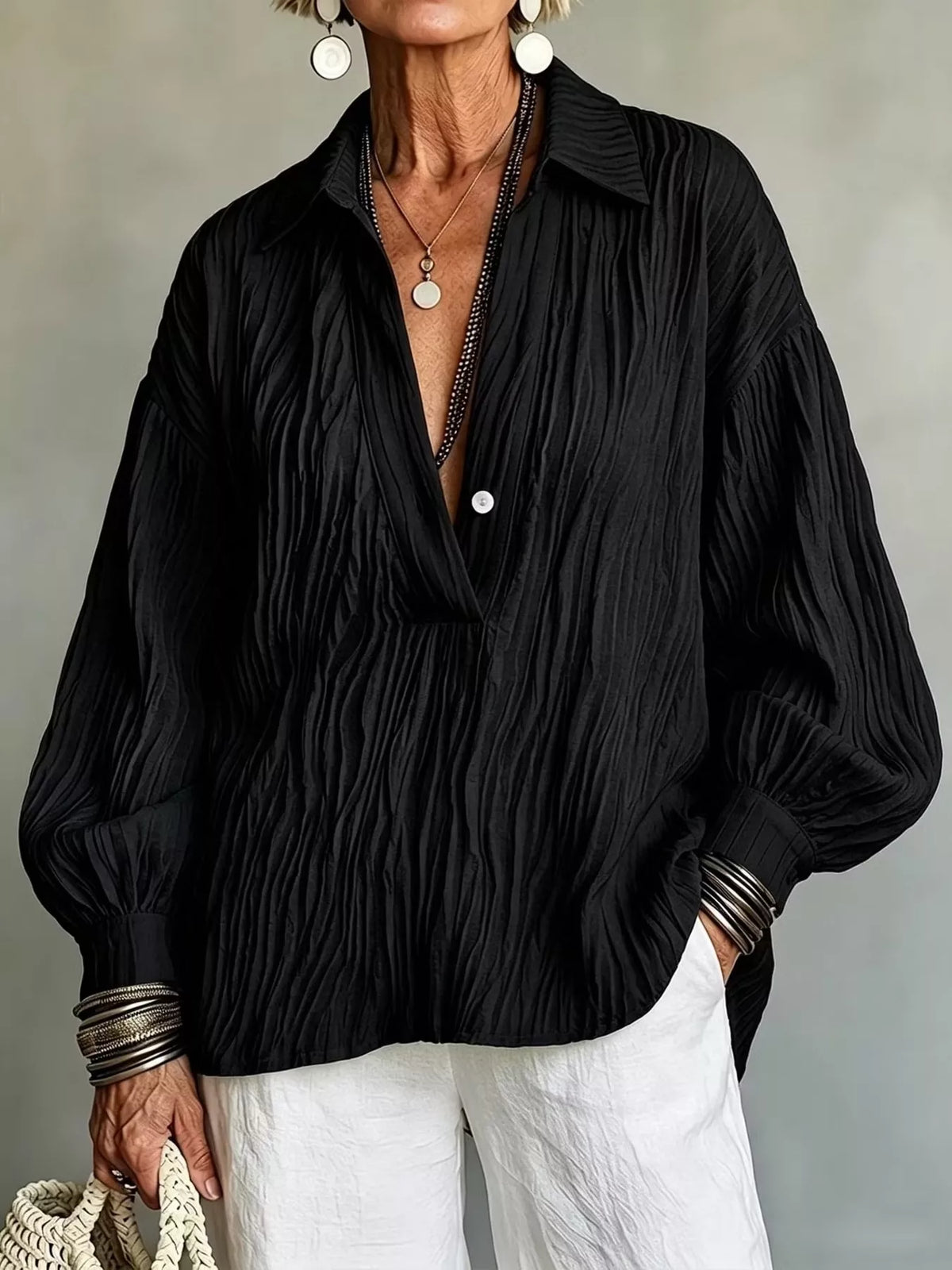 Women's Textured Long Sleeve Button Blouse – view 5