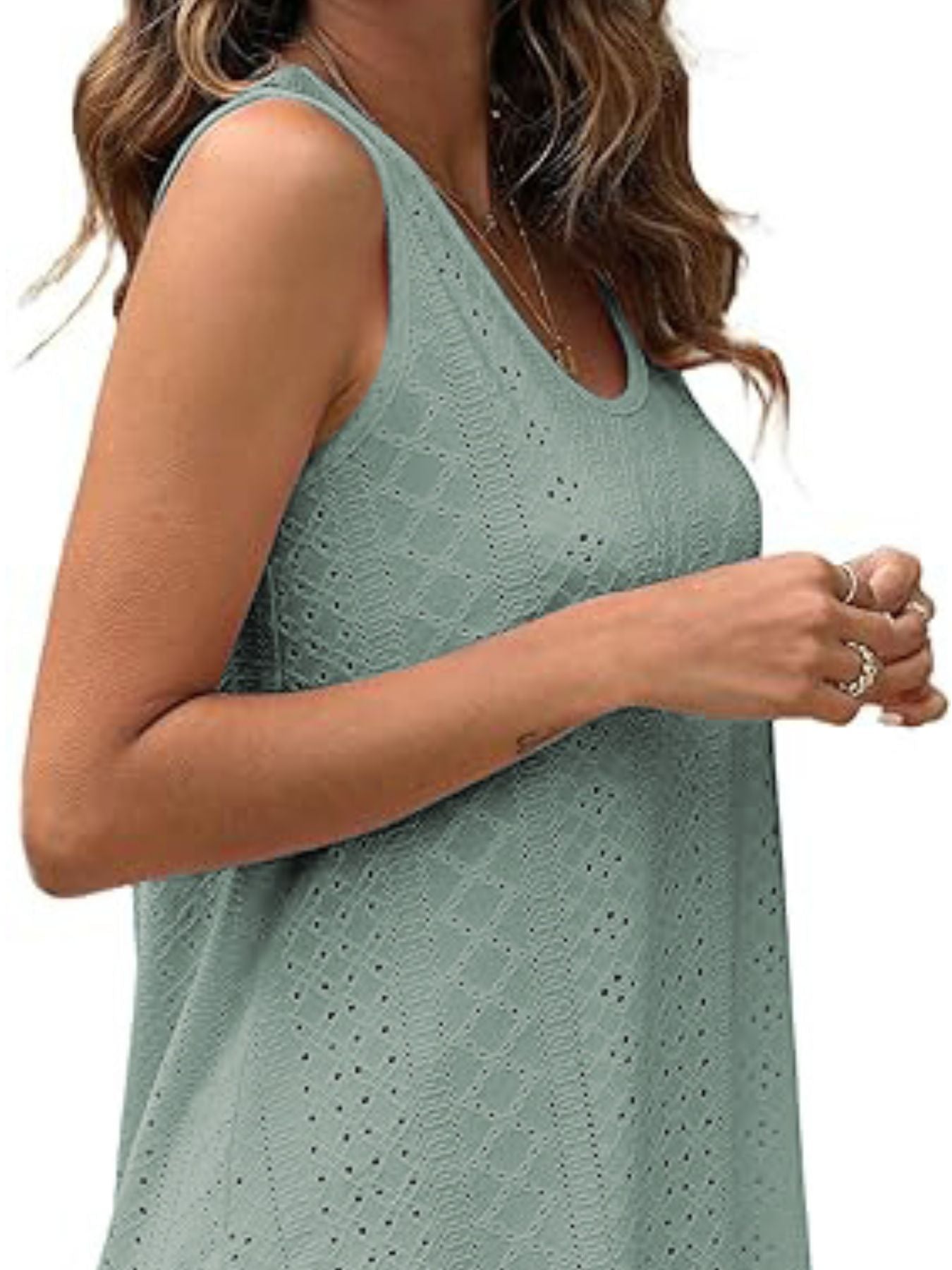 Eyelet Scoop Neck Tank  Shop One Place