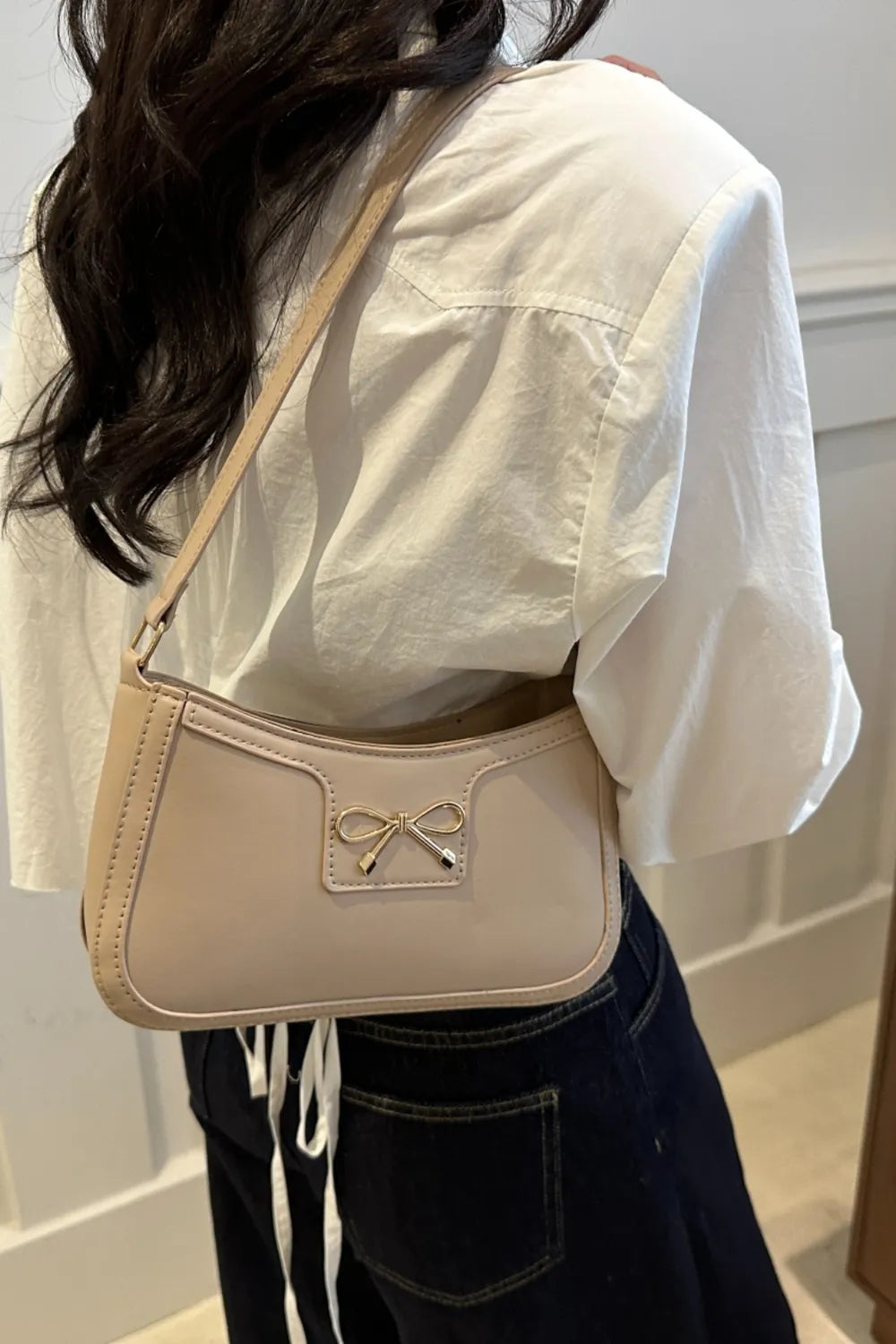 Bow Trim PU Leather Shoulder Bag  Shop One Place