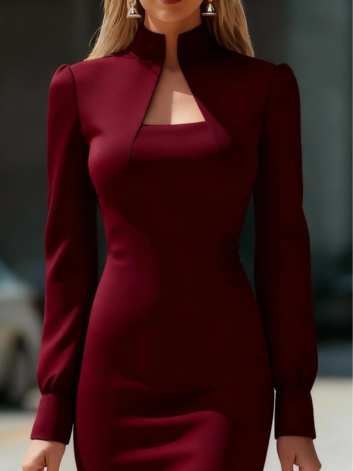 Slit High Neck Long Sleeve Dress  Shop One Place