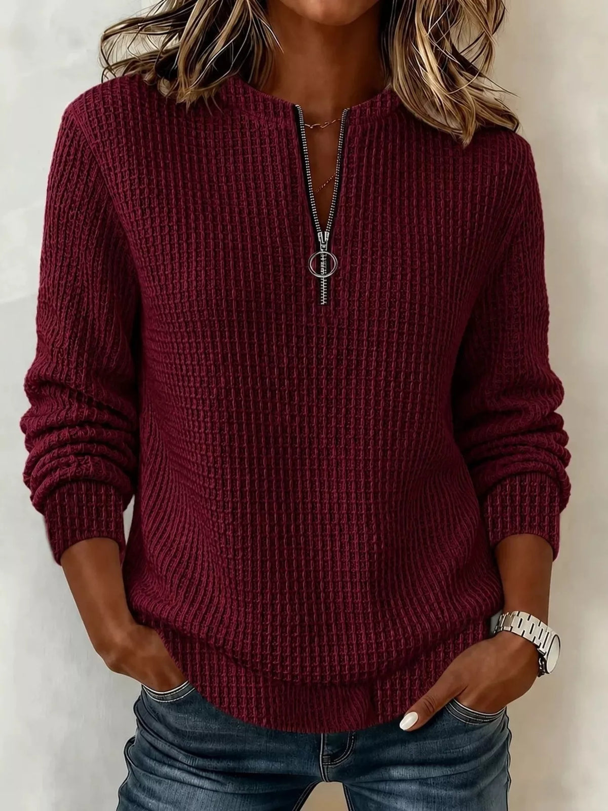 Women's Quarter-Zip Waffle Knit Sweatshirt – view 11