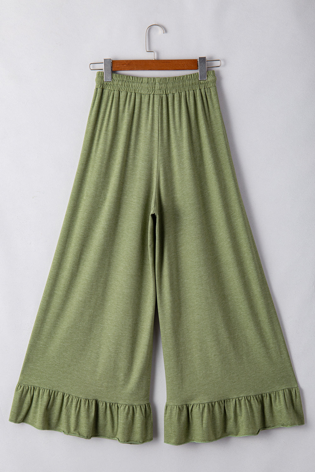 Jungle Green Solid Color Ruffle Hem Wide Leg Pants  Shop One Place