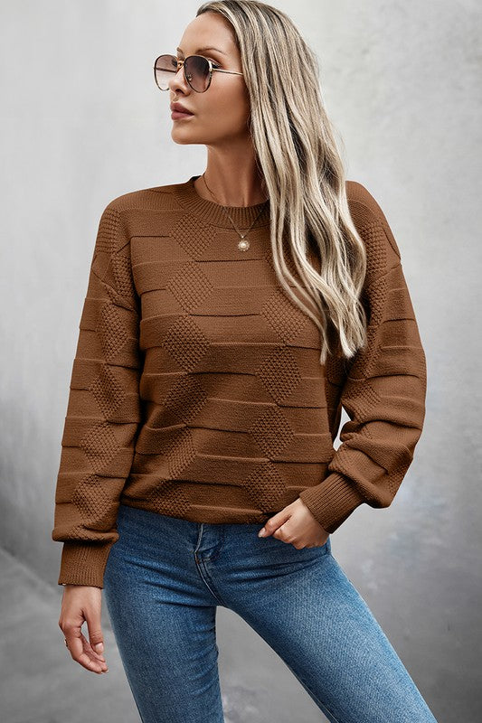 Solid Round Neck Knit Loose Long Sleeves Sweater  Shop One Place