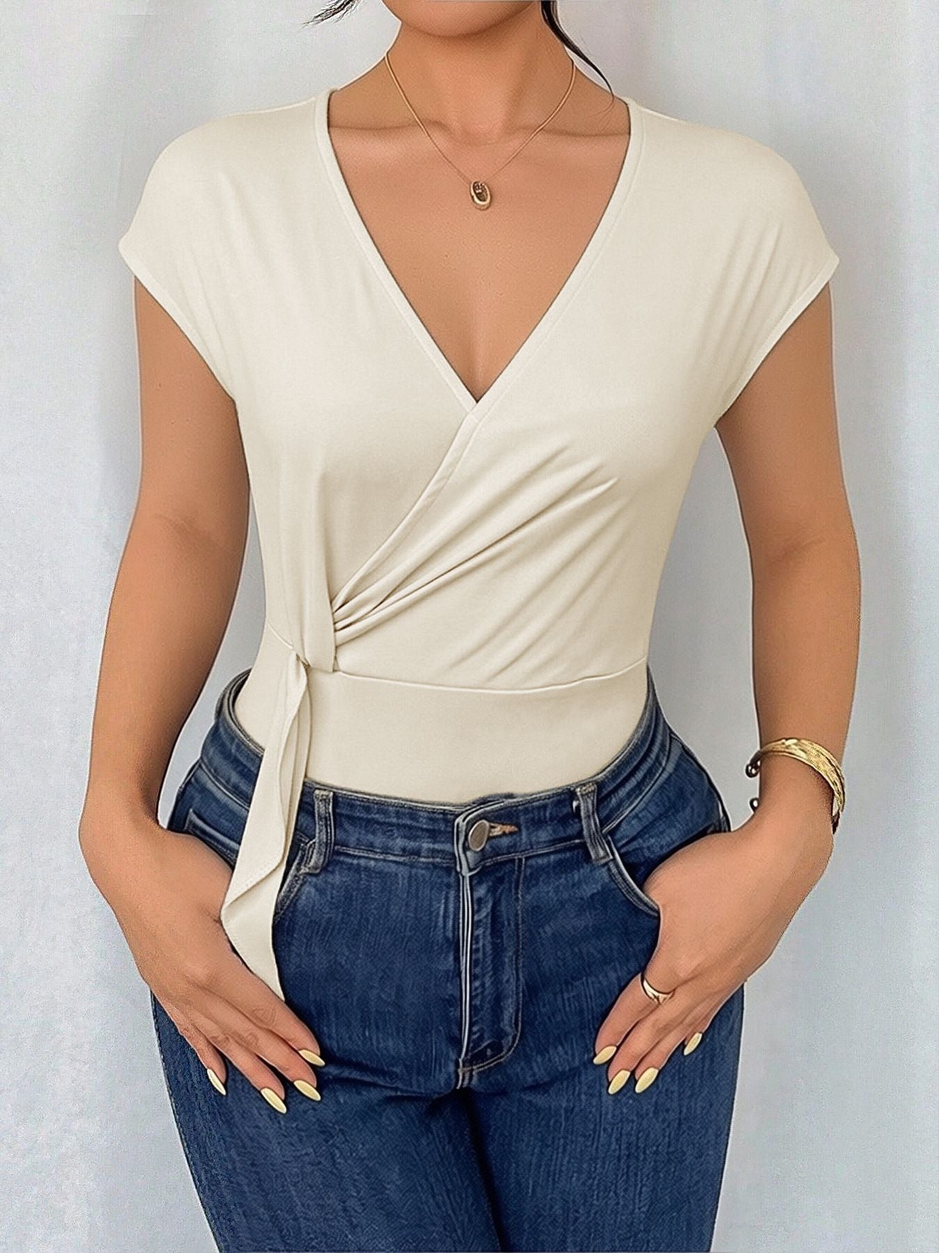 Surplice Cap Sleeve Bodysuit  Shop One Place