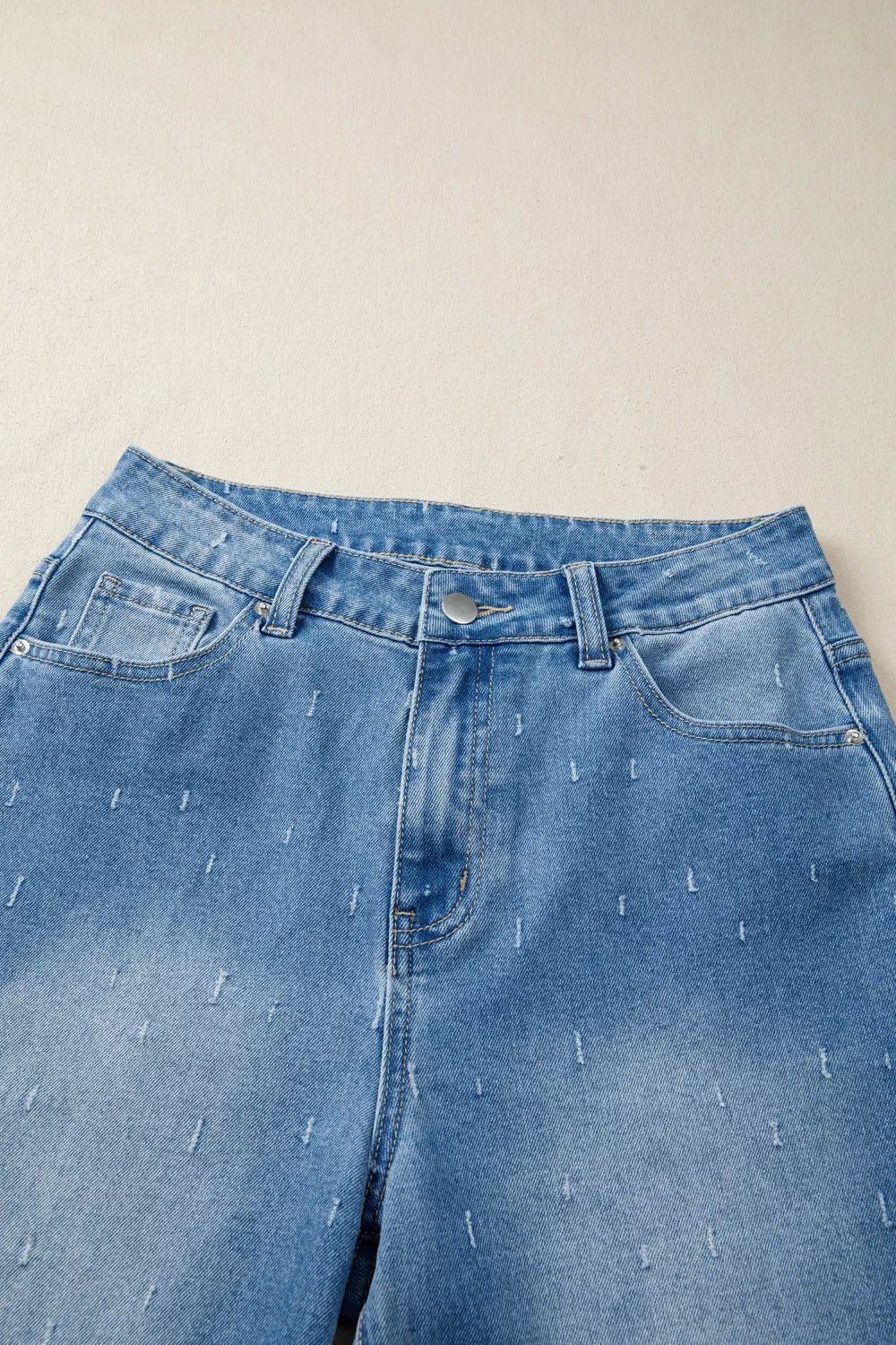 Distressed Detail Tummy Control Raw Hem Jeans  Shop One Place