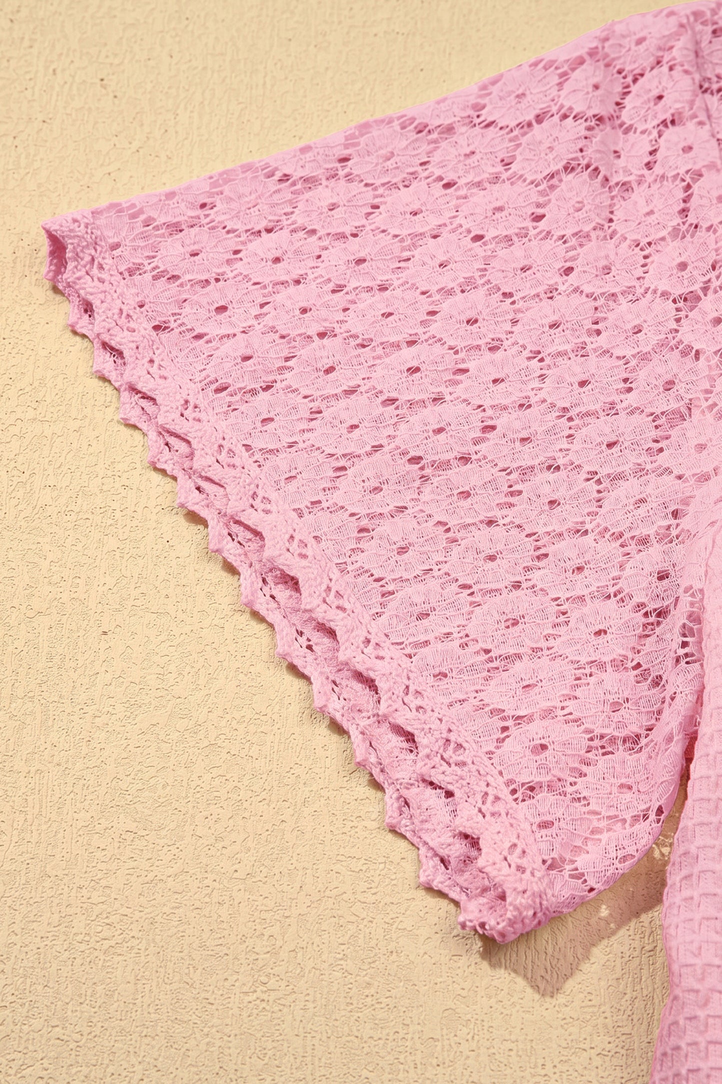 Pink Lace Splicing Button Cutout V Neck Waffle Knit Blouse  Shop One Place