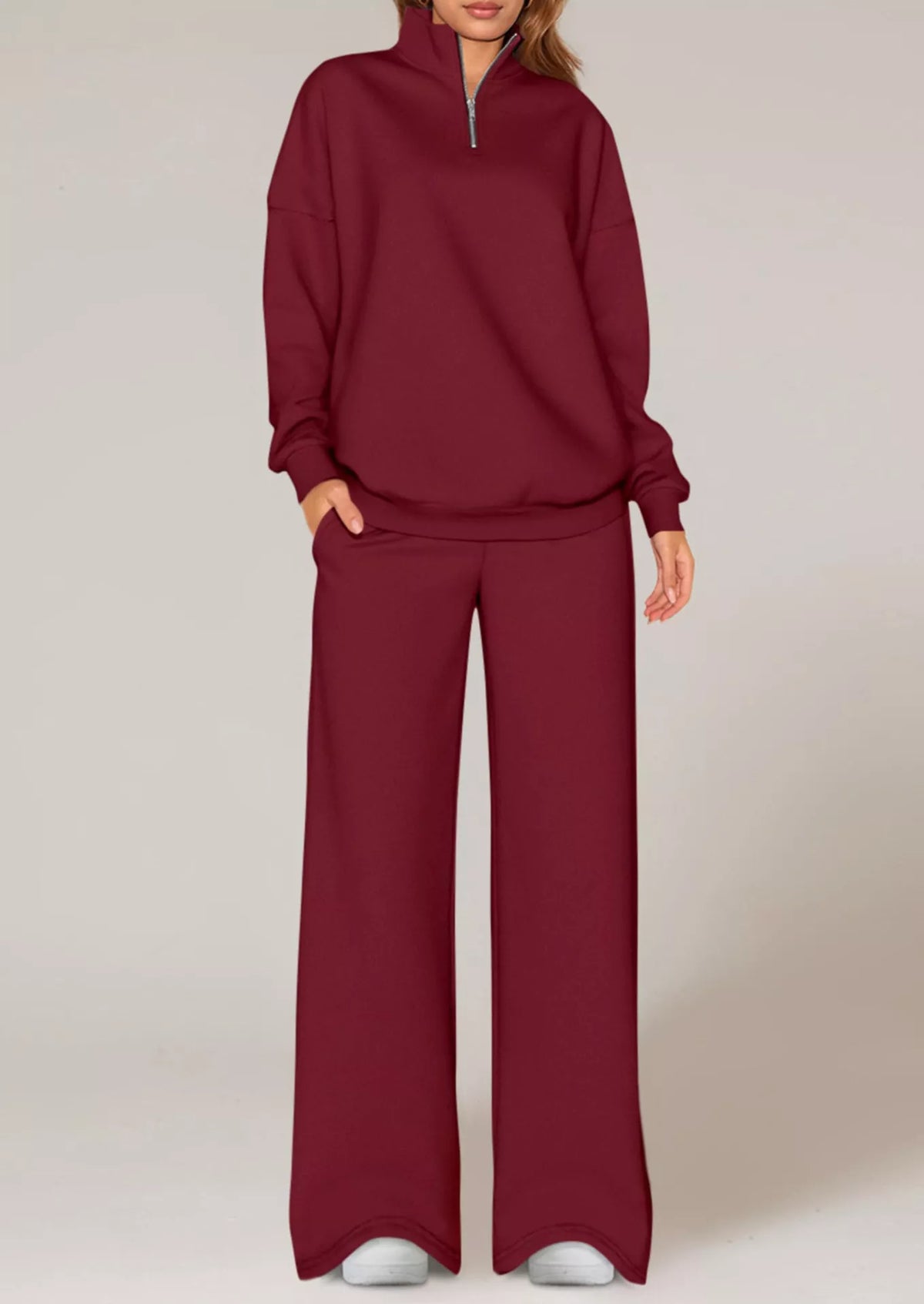 Half-Zip Sweatshirt and Wide-Leg Sweatpants Set  Shop One Place
