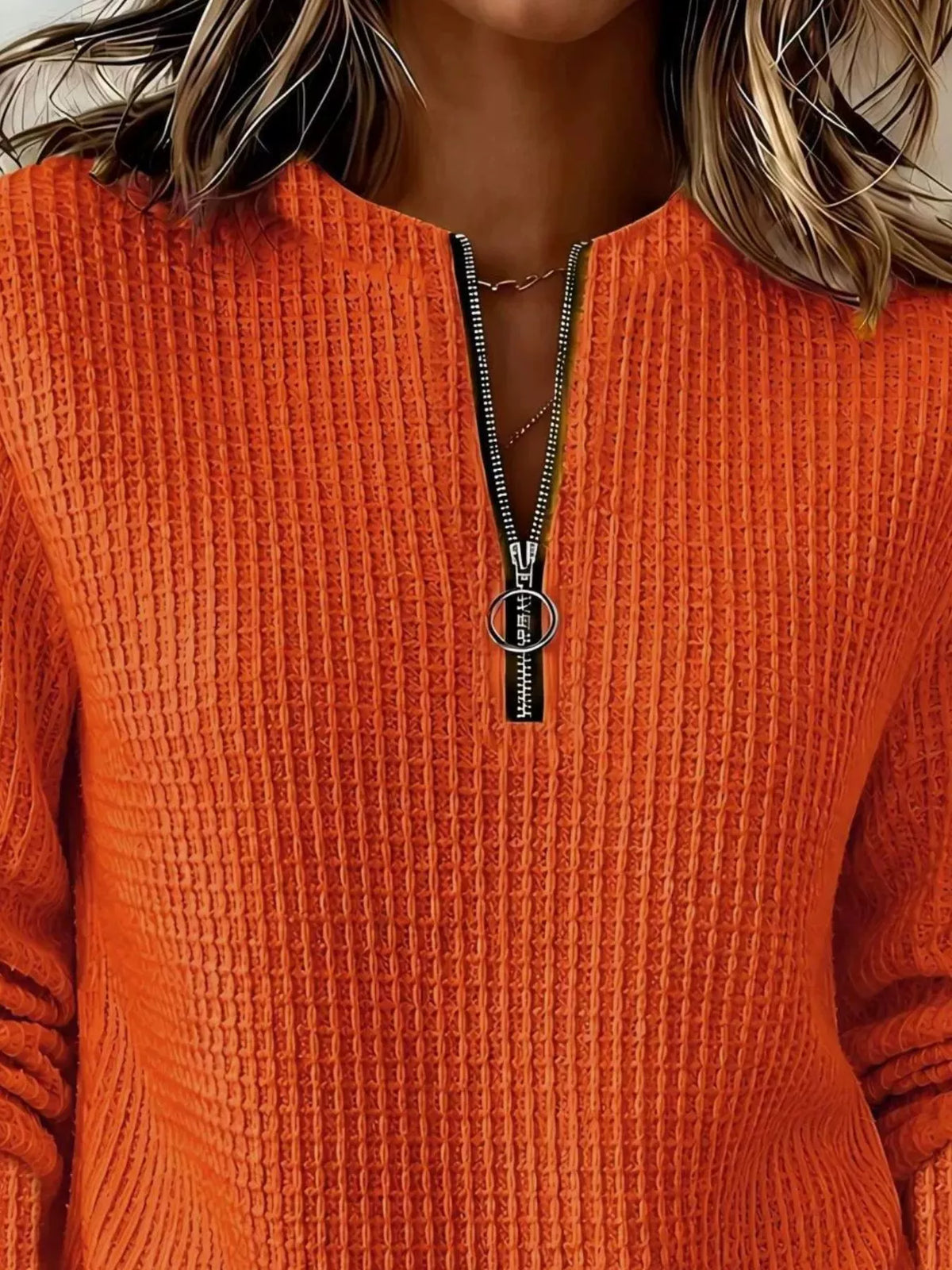 Women's Quarter-Zip Waffle Knit Sweatshirt – view 8