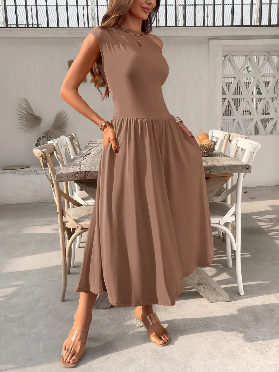 Single Shoulder Midi Dress with Pockets  Shop One Place