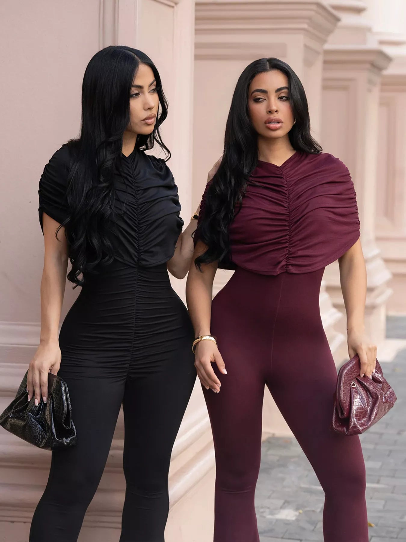 Ruched Flare Leg Jumpsuit  Shop One Place