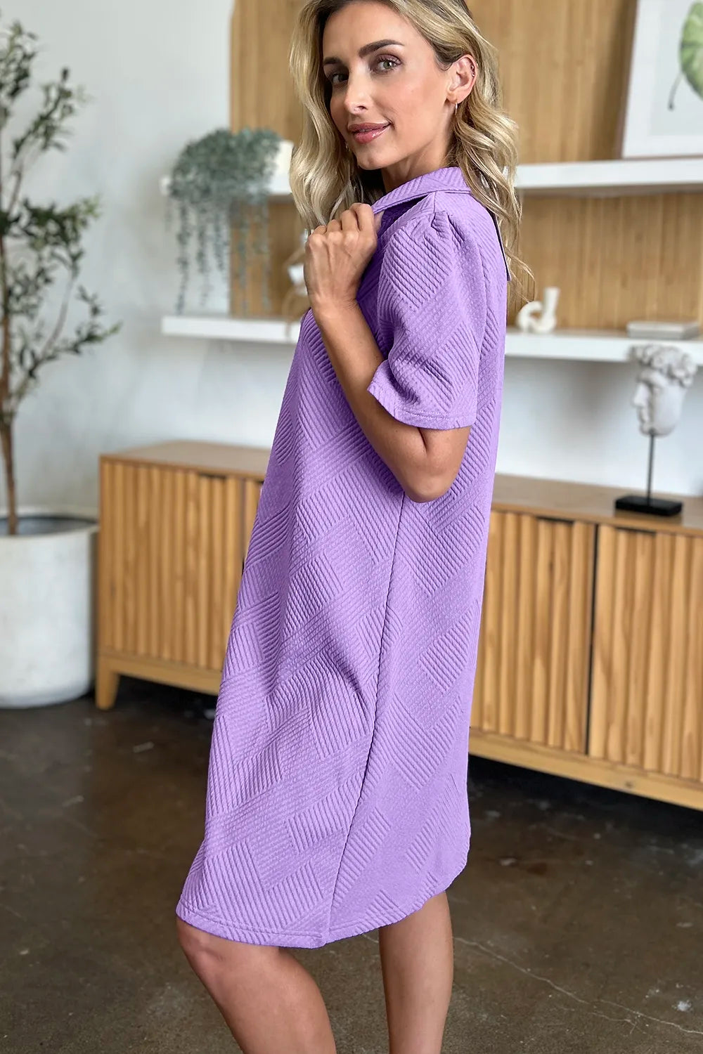 Double Take Full Size Texture Collared Neck Short Sleeve Dress  Shop One Place