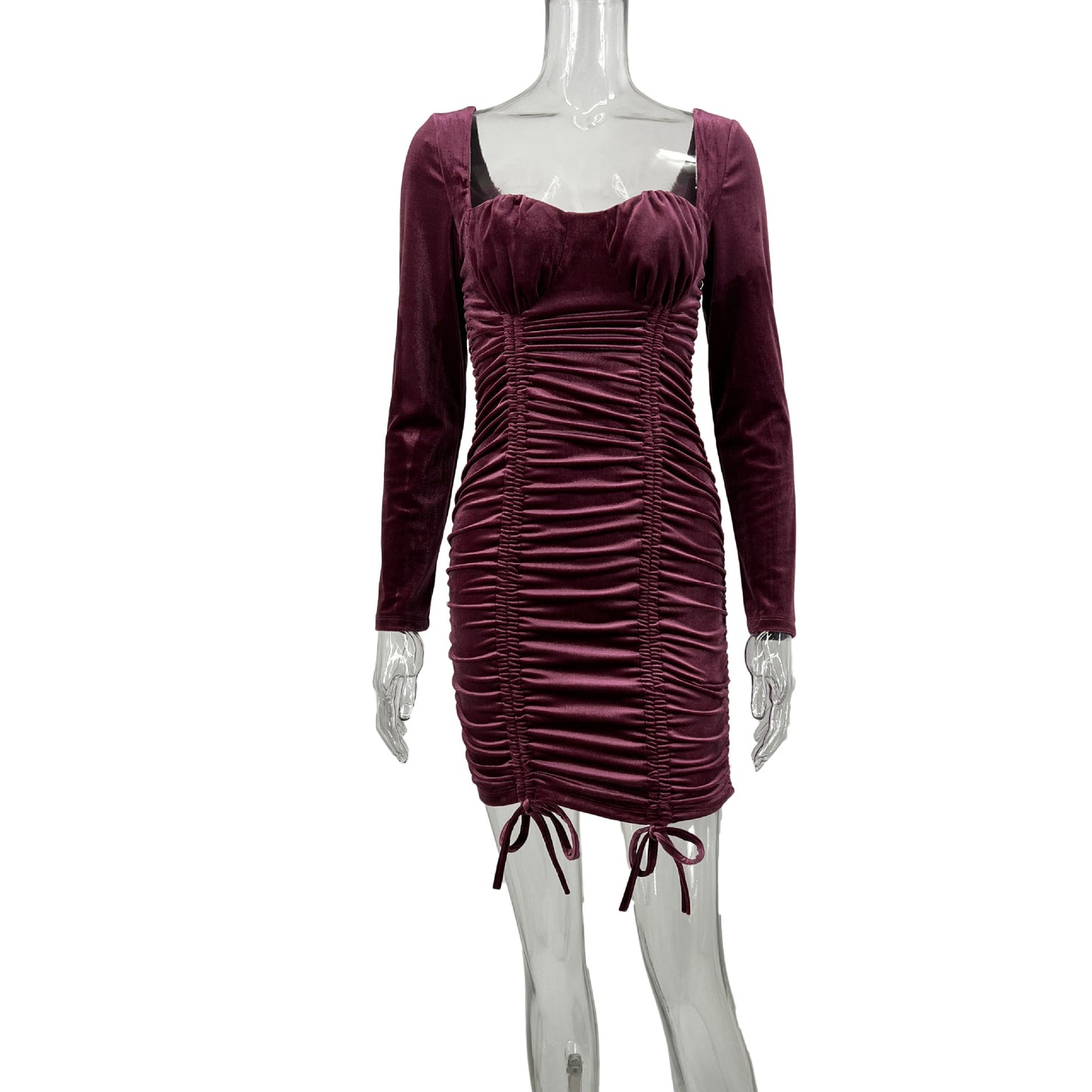 Sexy Square Neck Elegant Dress Pleating Sheath Tight Dress  Shop One Place