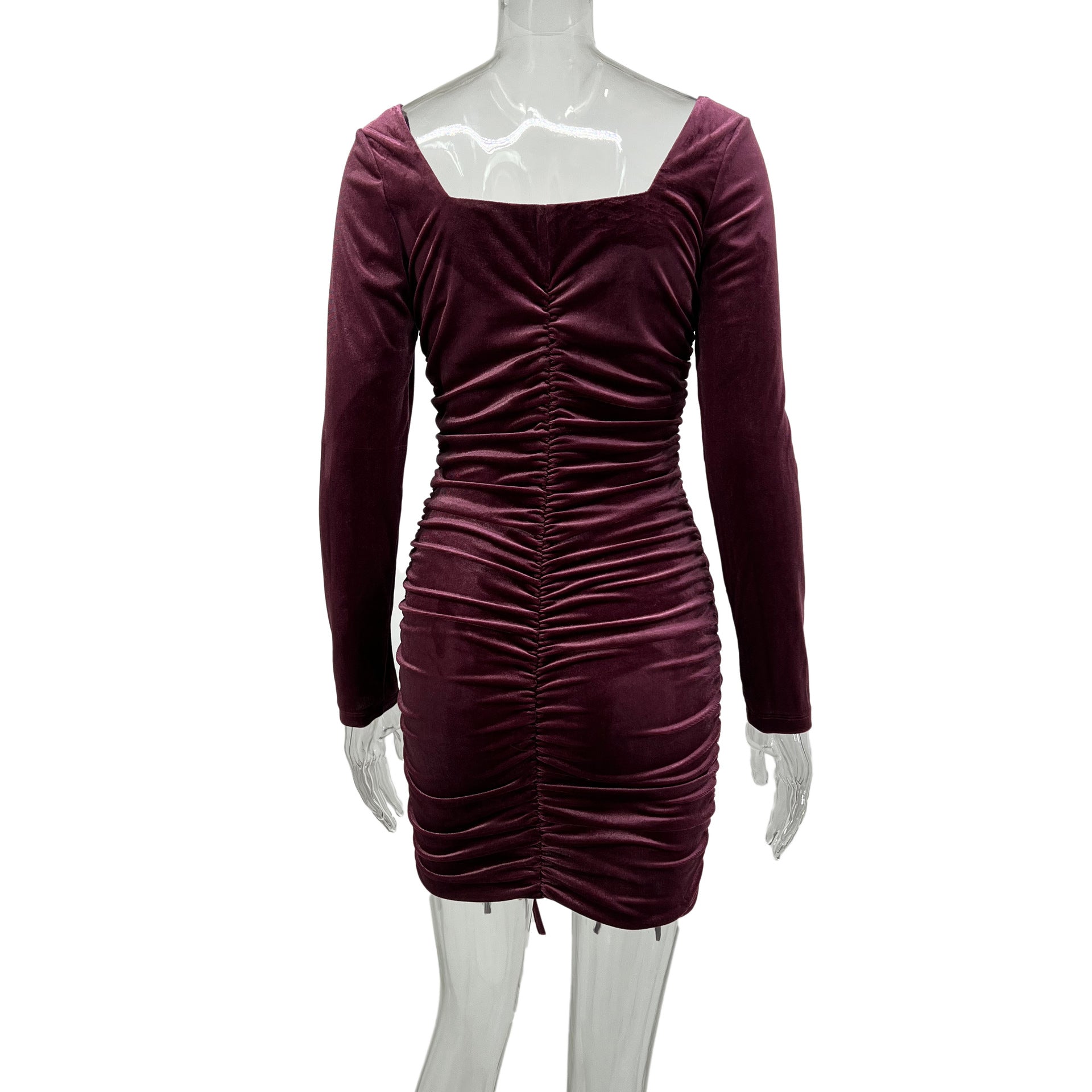 Sexy Square Neck Elegant Dress Pleating Sheath Tight Dress  Shop One Place
