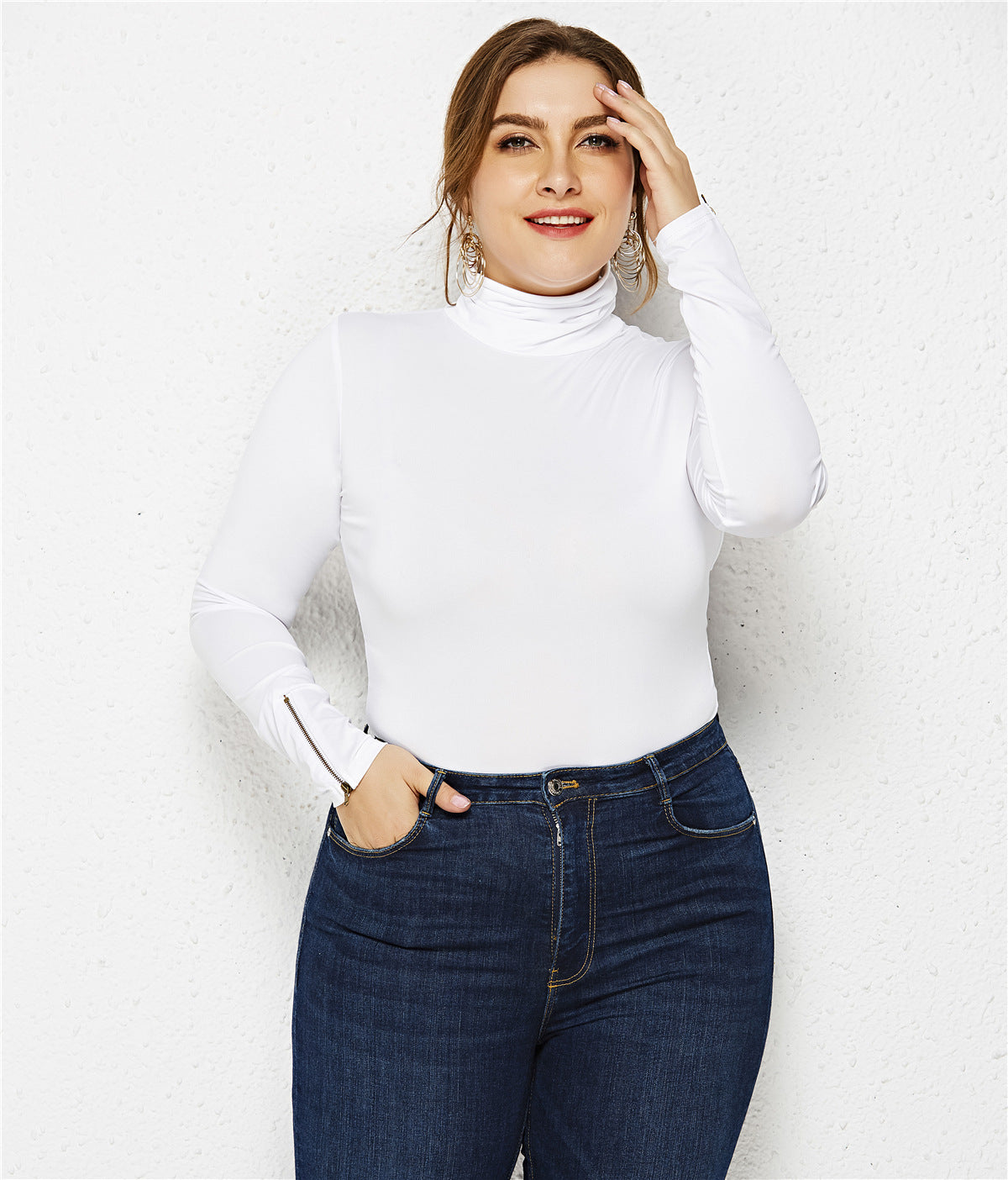 Plus Size Turtleneck Long Sleeve Triangle Tight Jumpsuit