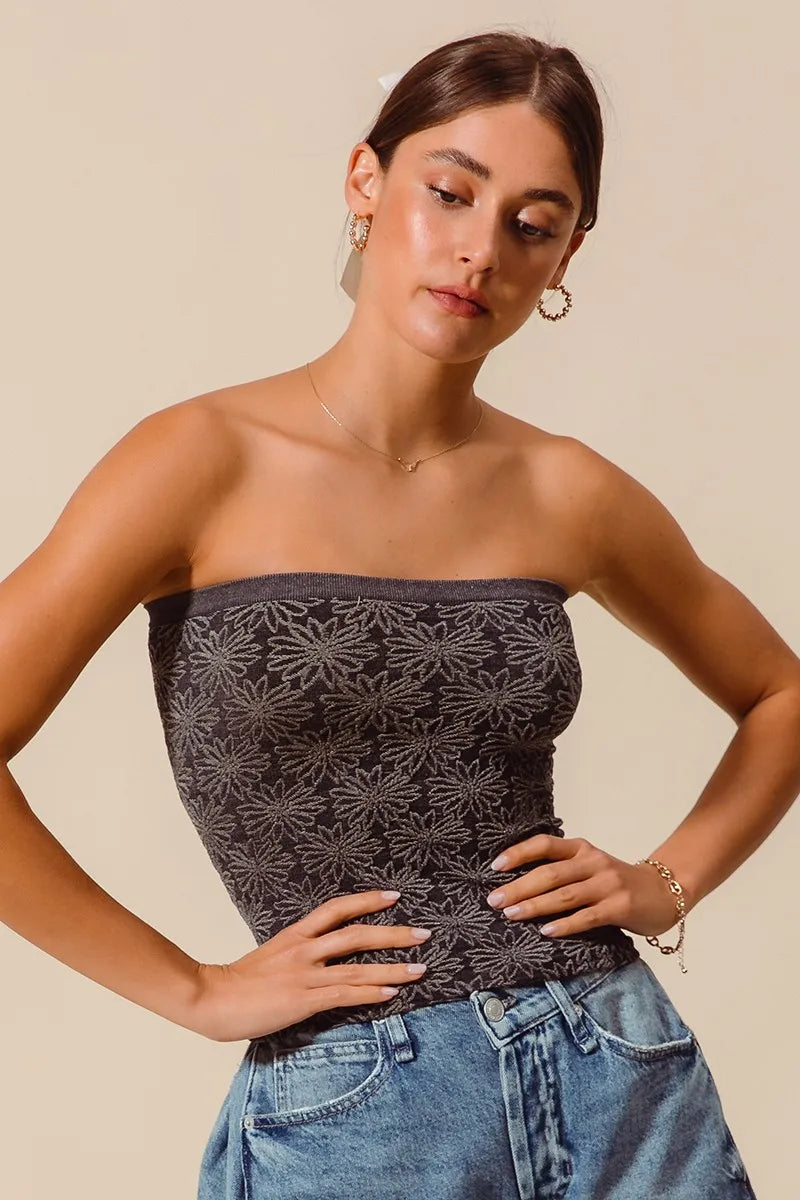 SO ME Jacquard Floral Two Tone Seamless Tube Top  Shop One Place