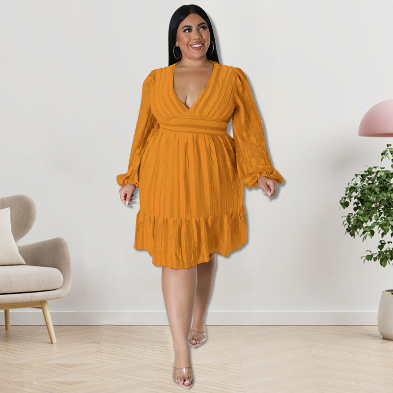 Plus Size Women Clothes Jacquard Striped Dress Source  Shop One Place