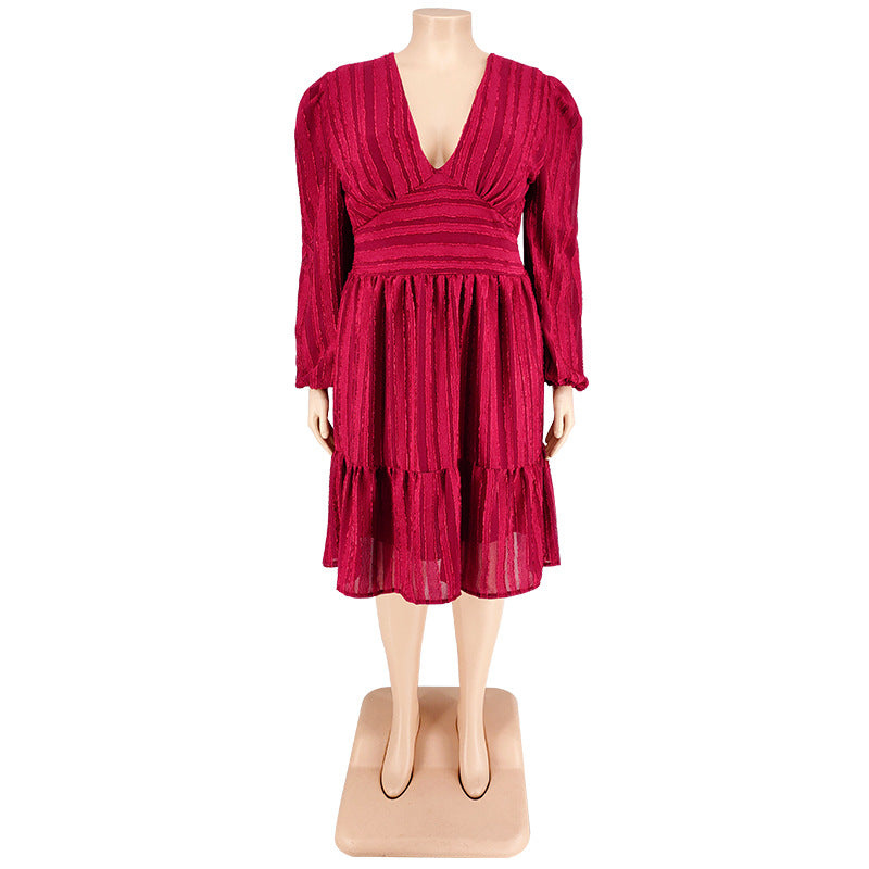 Plus Size Women Clothes Jacquard Striped Dress Source  Shop One Place