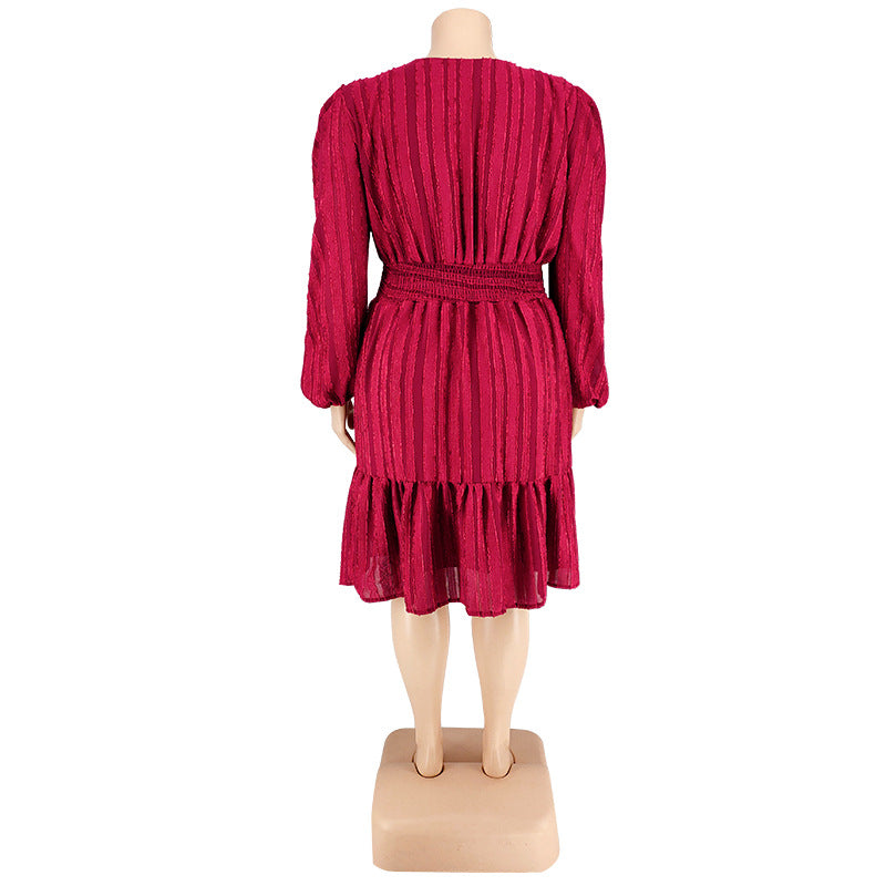 Plus Size Women Clothes Jacquard Striped Dress Source  Shop One Place