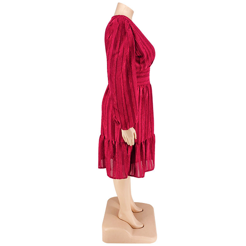 Plus Size Women Clothes Jacquard Striped Dress Source  Shop One Place