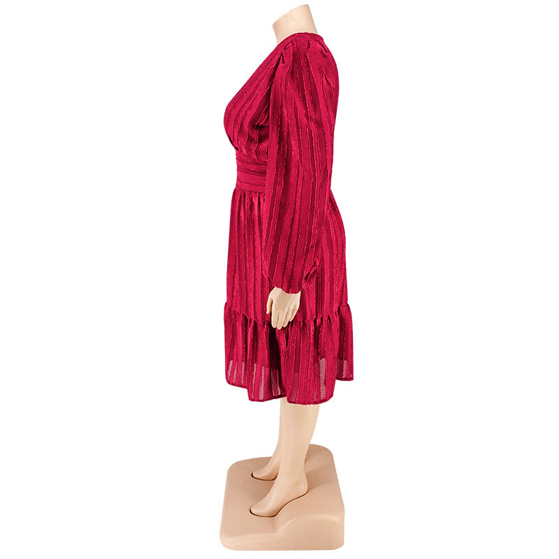 Plus Size Women Clothes Jacquard Striped Dress Source  Shop One Place