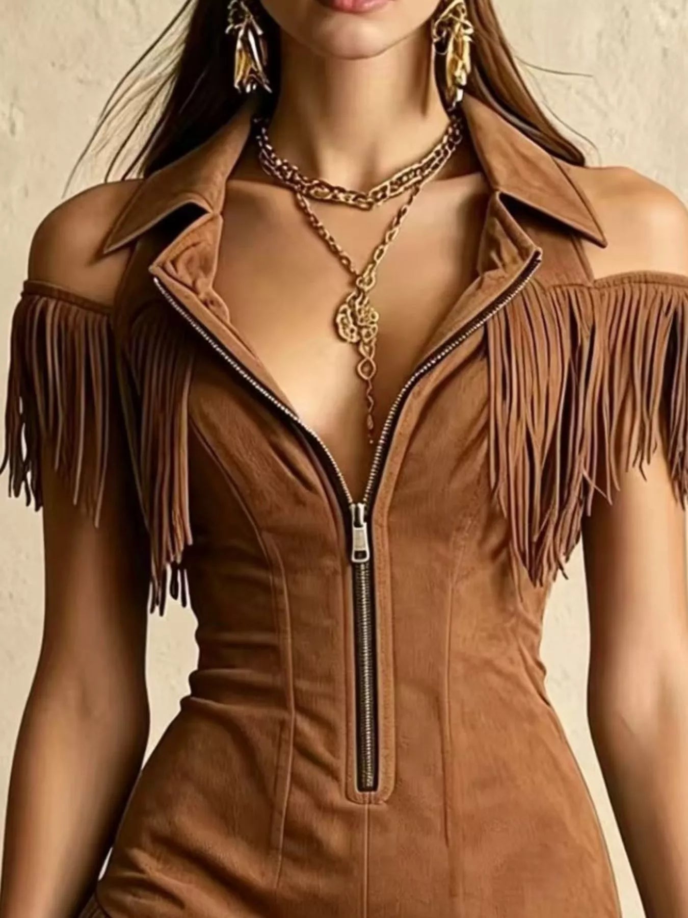 Fringed Cold Shoulder Mini Dress  Shop One Place