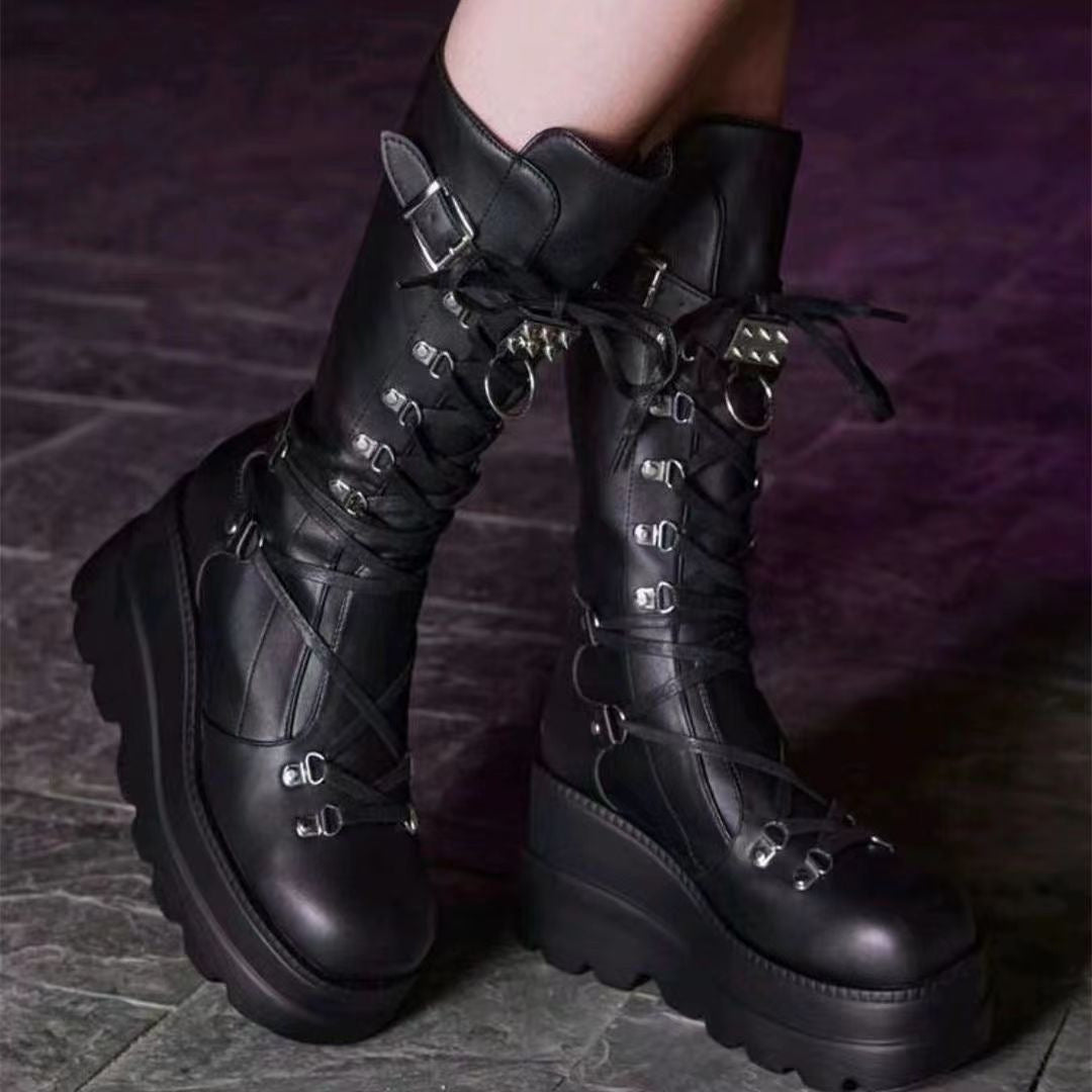 PU Leather Lace Up Wedge Boots  Shop One Place