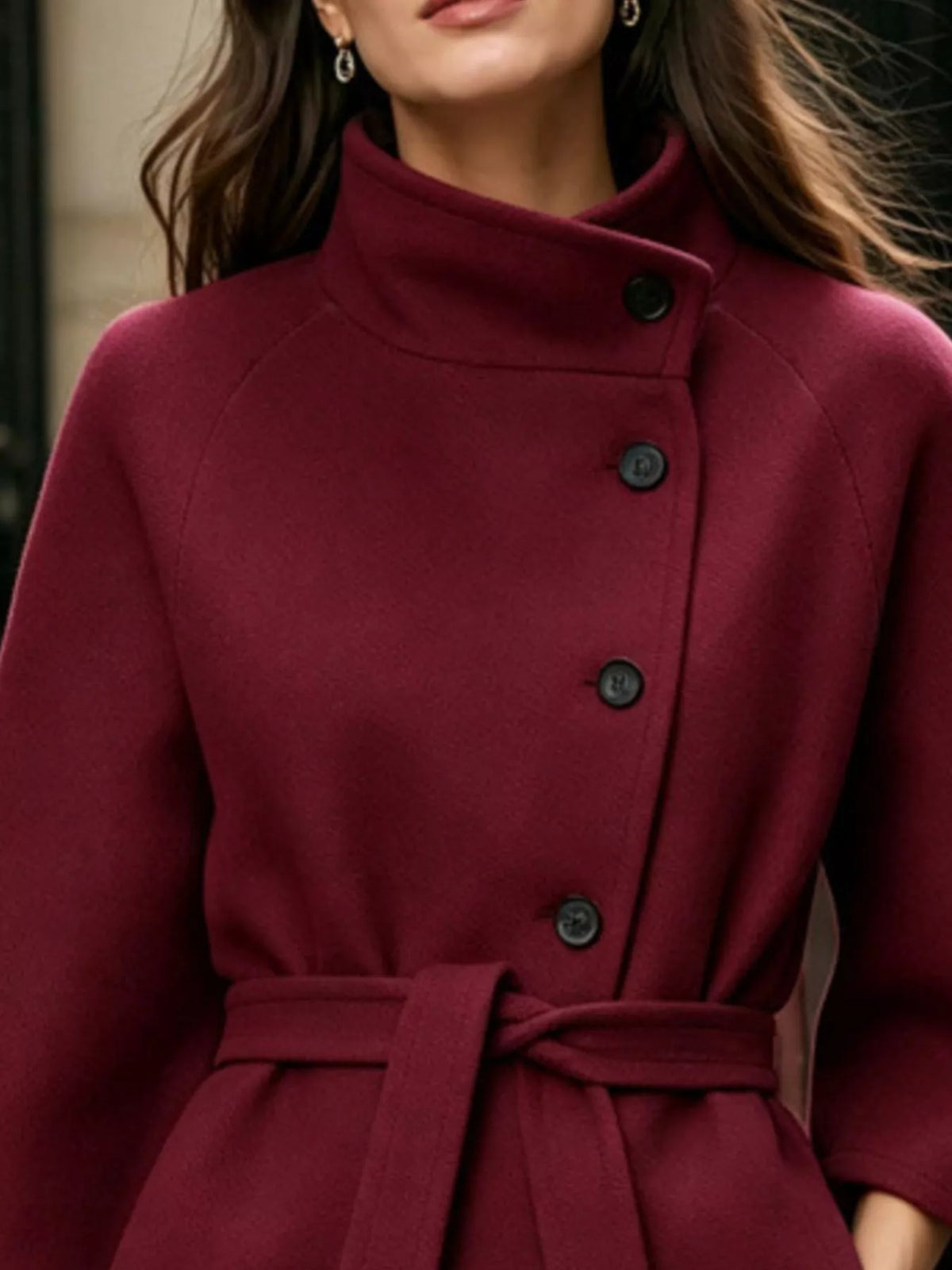 Button Down Cape Coat with Belted Waist  Shop One Place