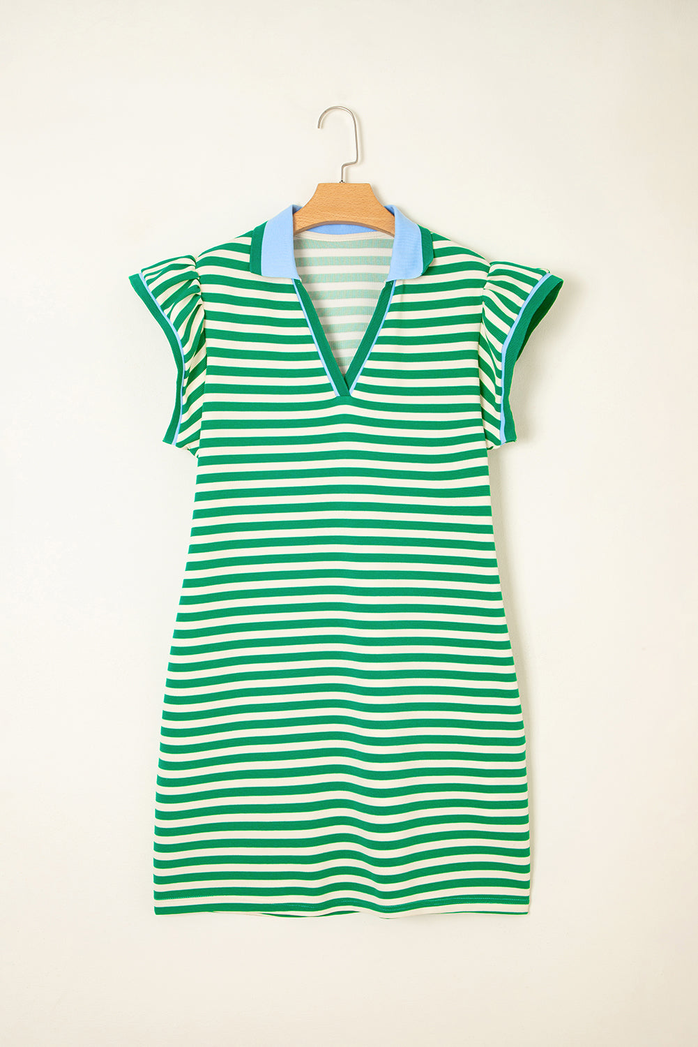 Dark Blue Striped Ruffle Short Sleeve Pop of Color Neckline Dress  Shop One Place
