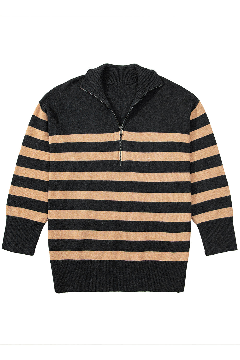 Striped Collared Quarter Zip Oversized Sweater