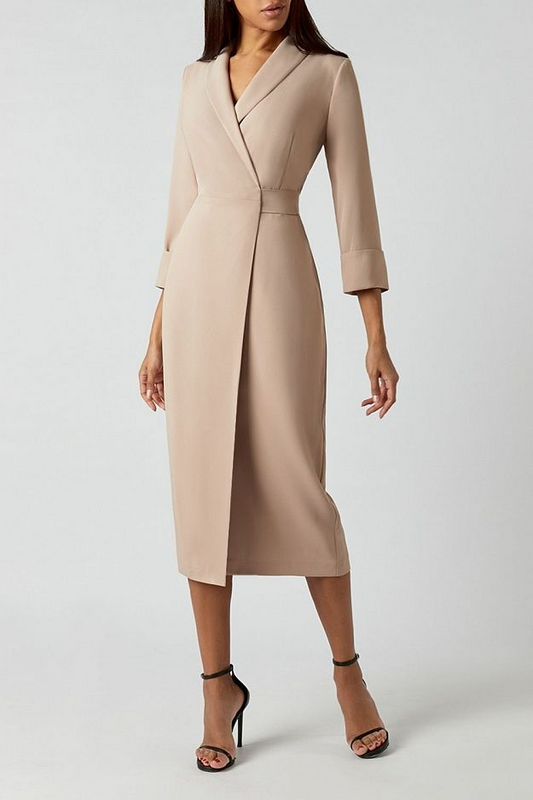 Solid Color Collar Long Sleeve Dress  Shop One Place