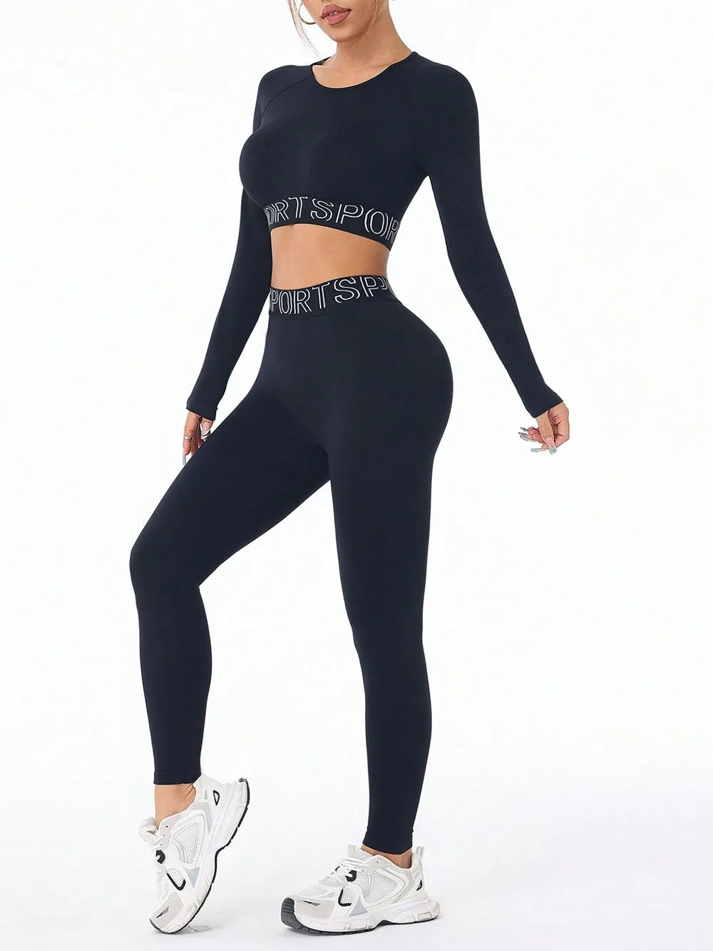 Letter Print Round Neck Long Sleeve Top and Leggings Active Set  Shop One Place