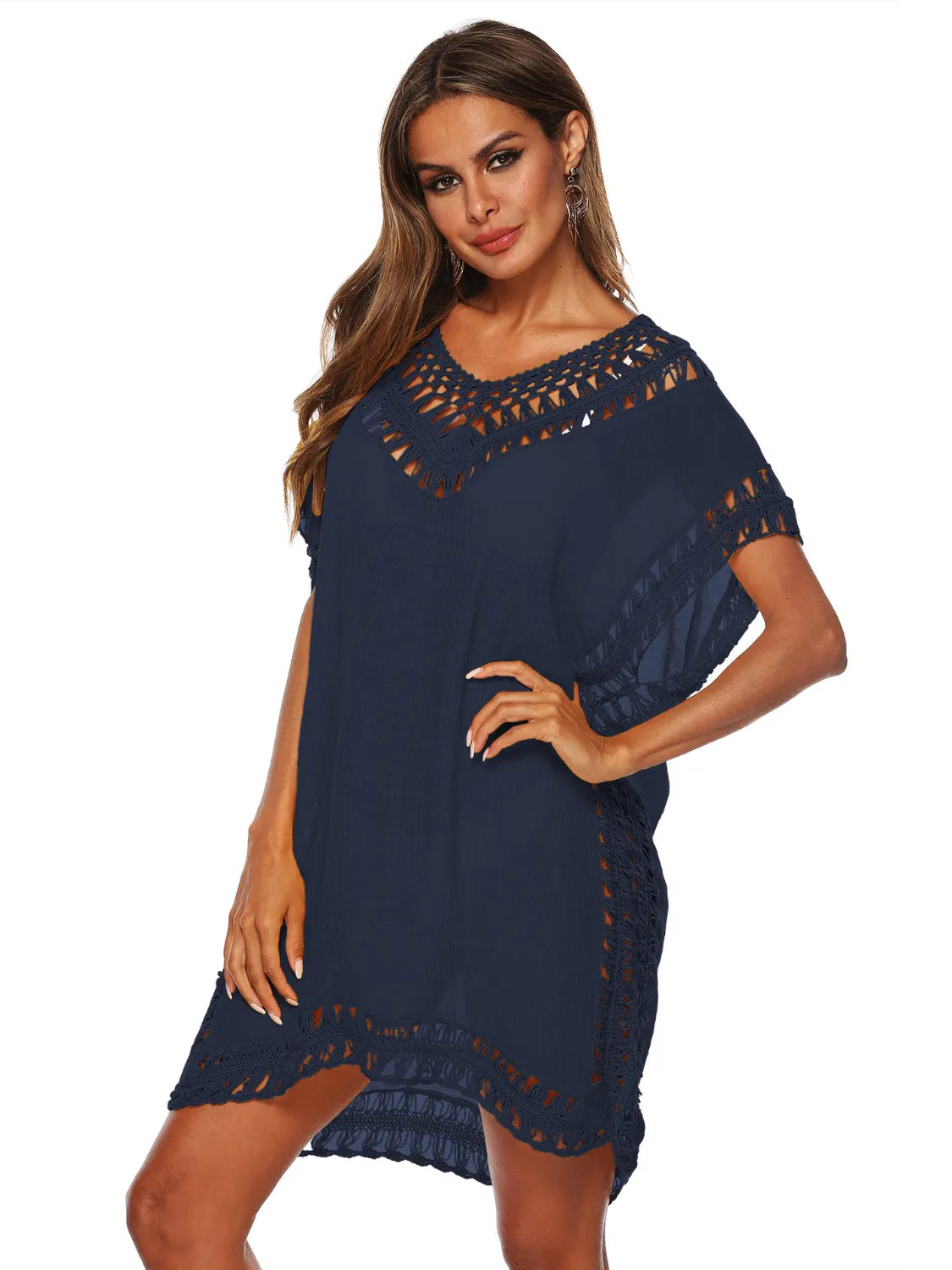 Bohemian Crochet Trim Beach Cover Up Dress  Shop One Place