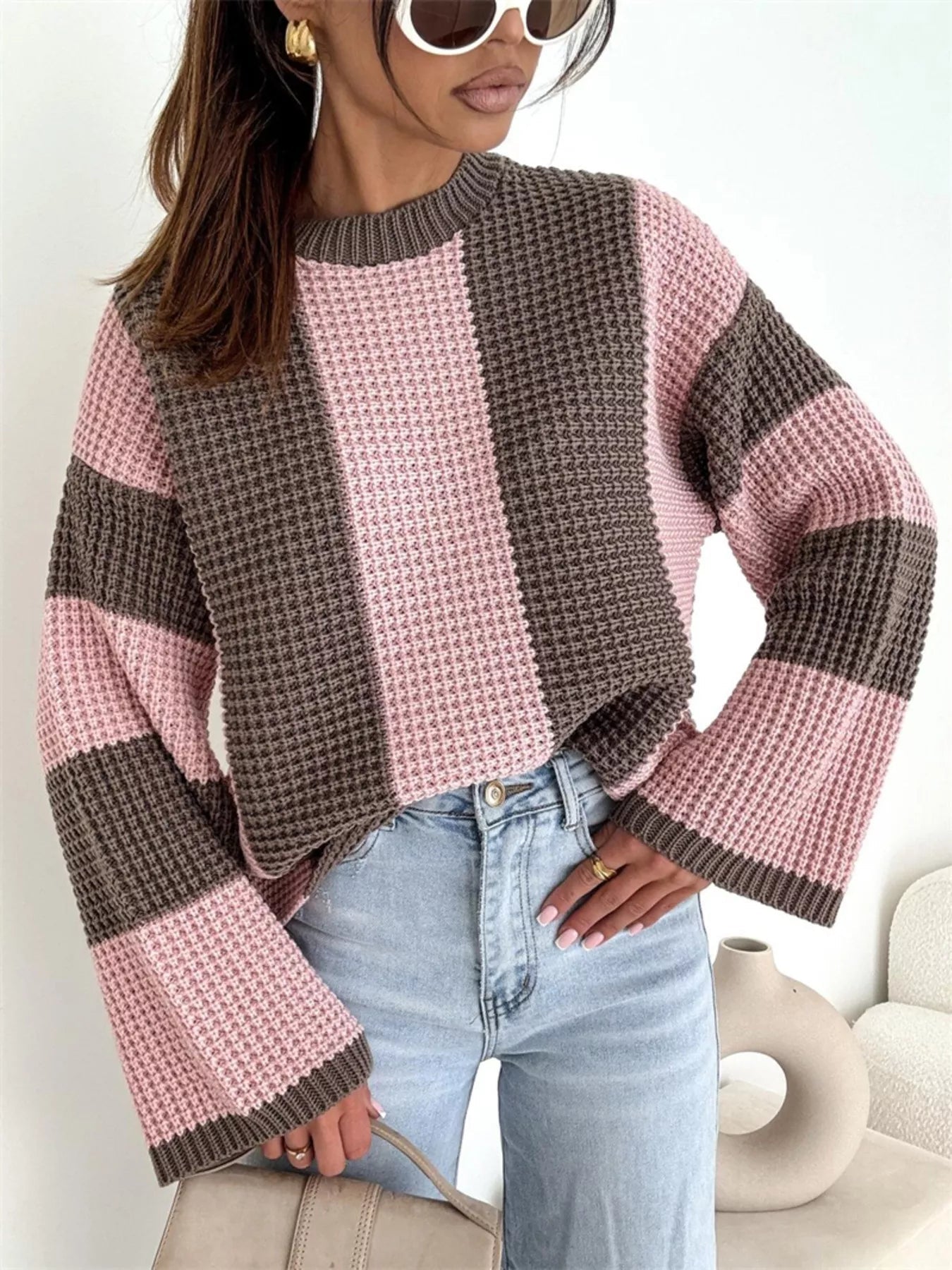 Color Block Long Sleeve Sweater  Shop One Place