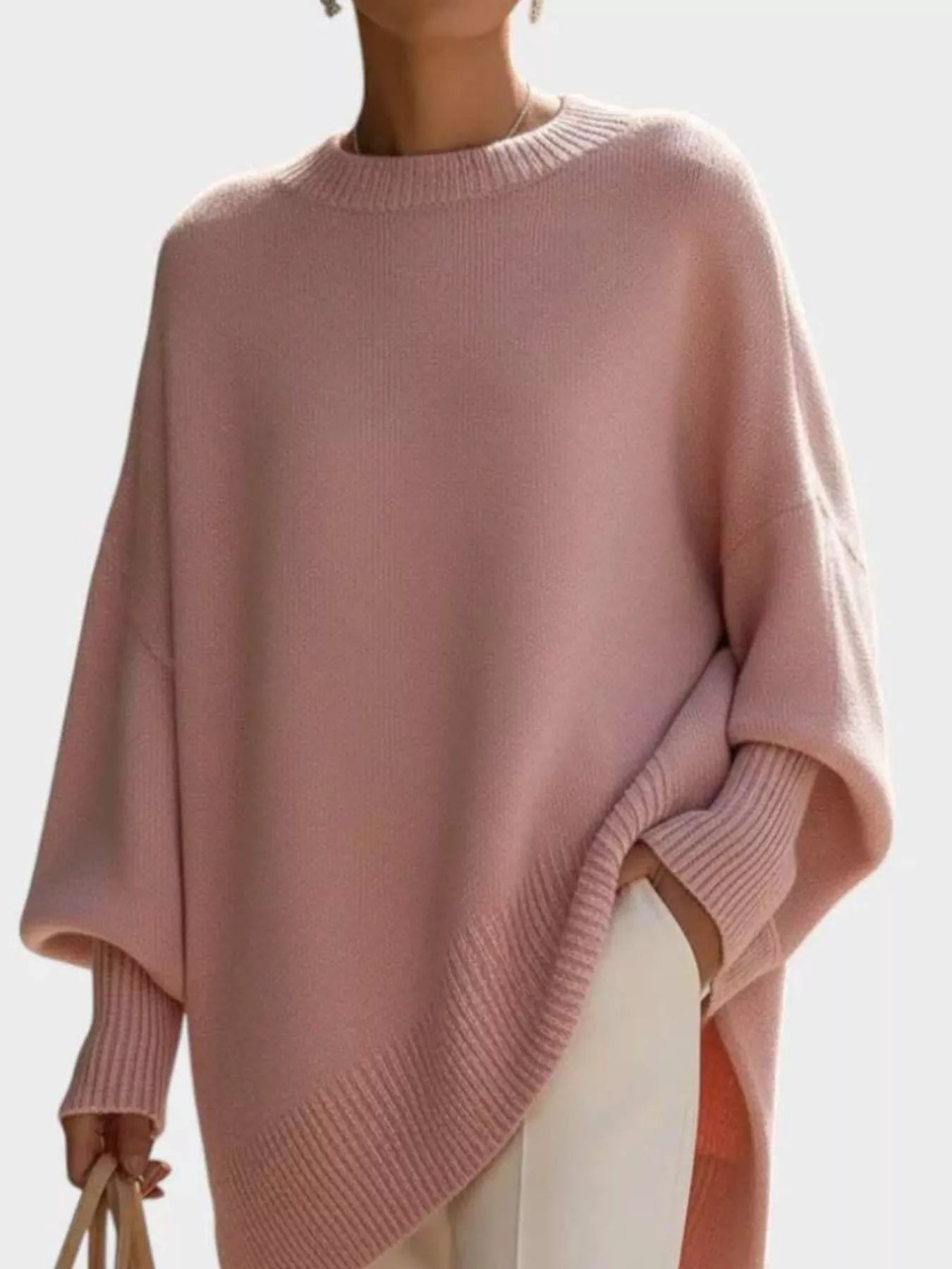 Oversized Batwing Sleeve Round Neck Sweater  Shop One Place