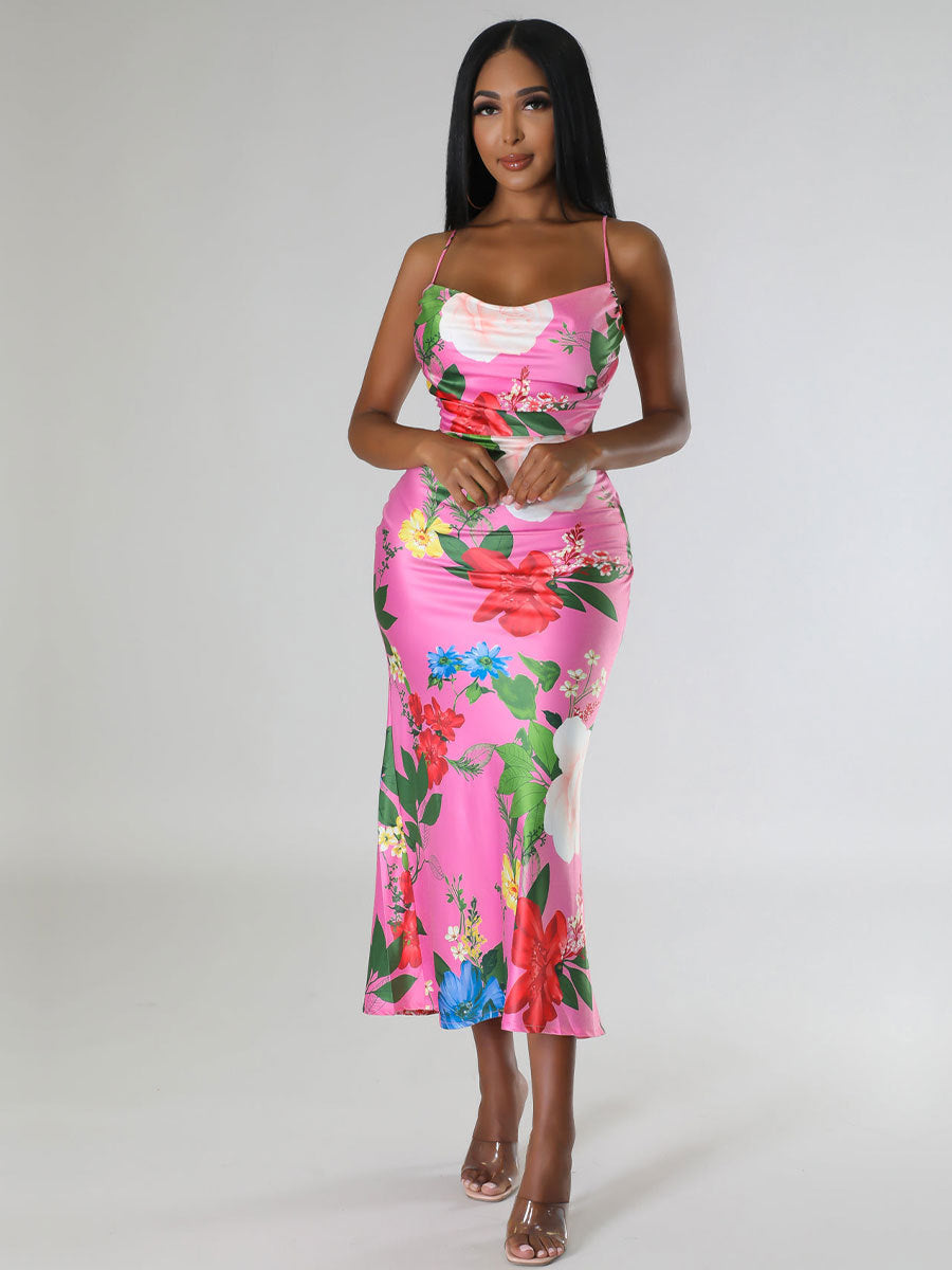 Summer Sleeveless Floral Printed Backless Dress