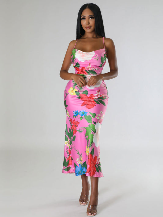 Summer Sleeveless Floral Printed Backless Dress