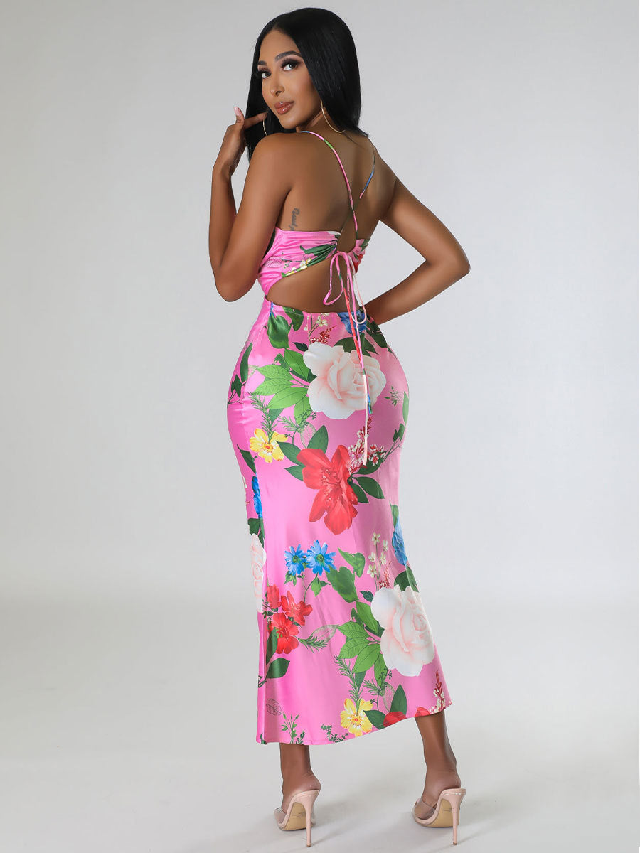 Summer Sleeveless Floral Printed Backless Dress