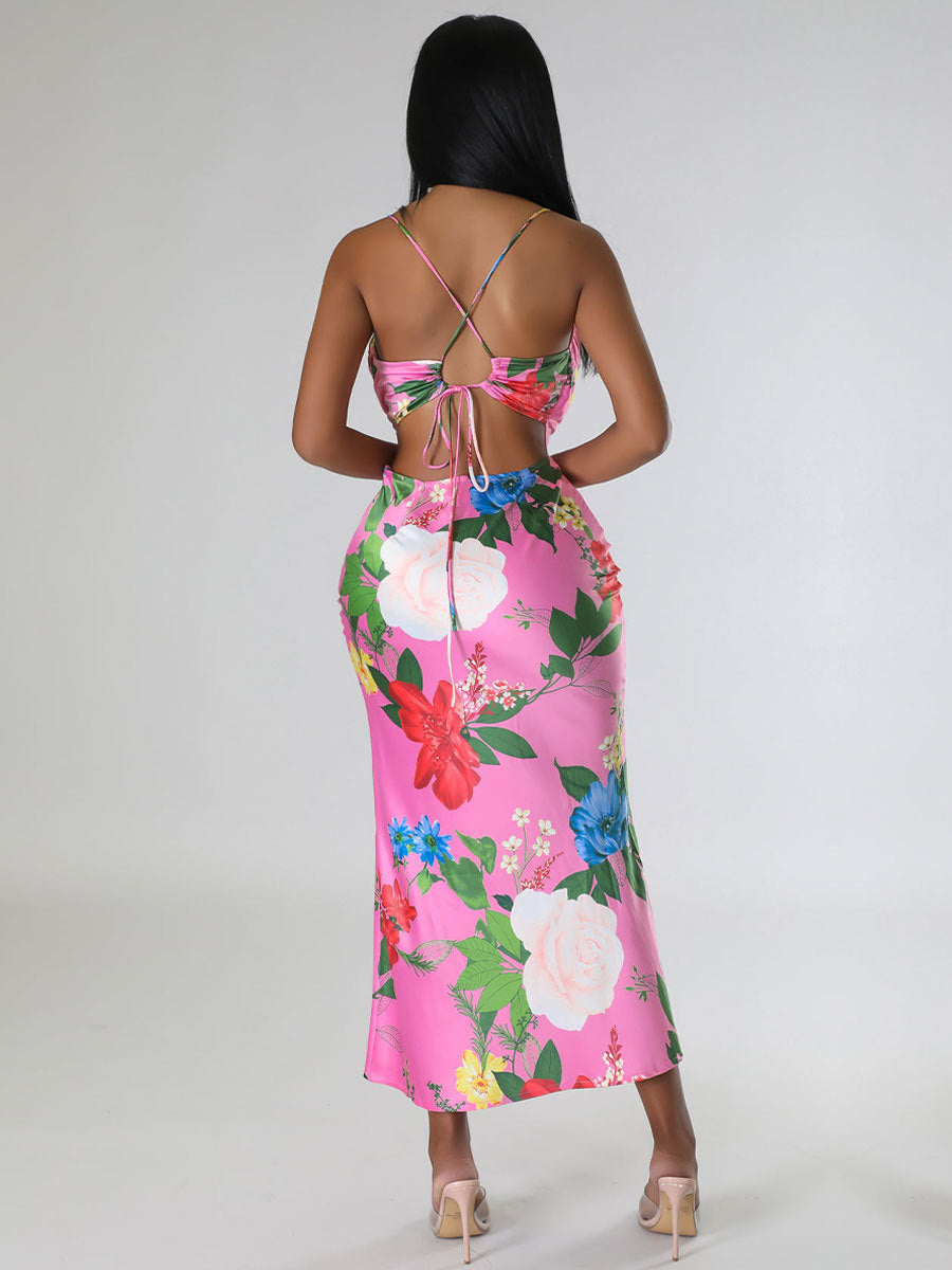 Summer Sleeveless Floral Printed Backless Dress