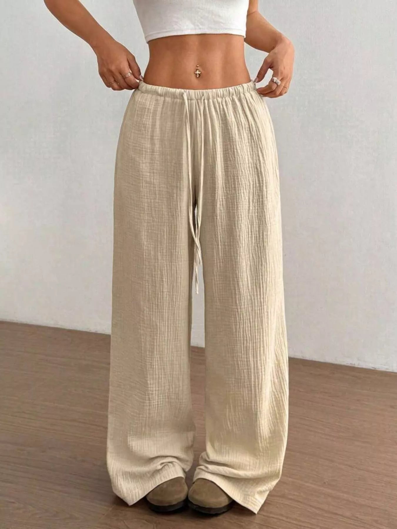Full Size Drawstring Wide Leg Pants Plus Size  Shop One Place