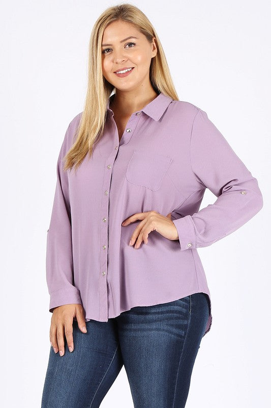 PLUS SIZE KOSHIBO ROLL UP SLEEVE TOP