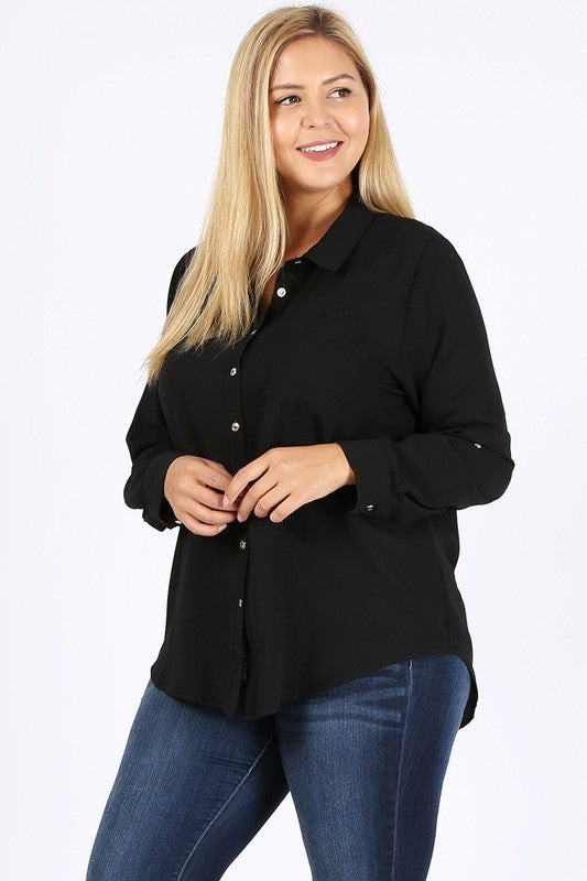 PLUS SIZE KOSHIBO ROLL UP SLEEVE TOP