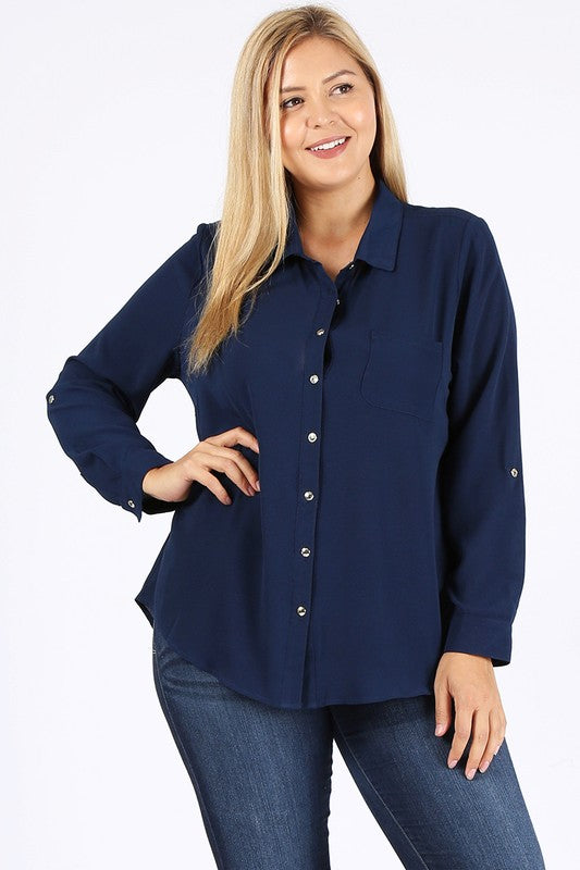 PLUS SIZE KOSHIBO ROLL UP SLEEVE TOP