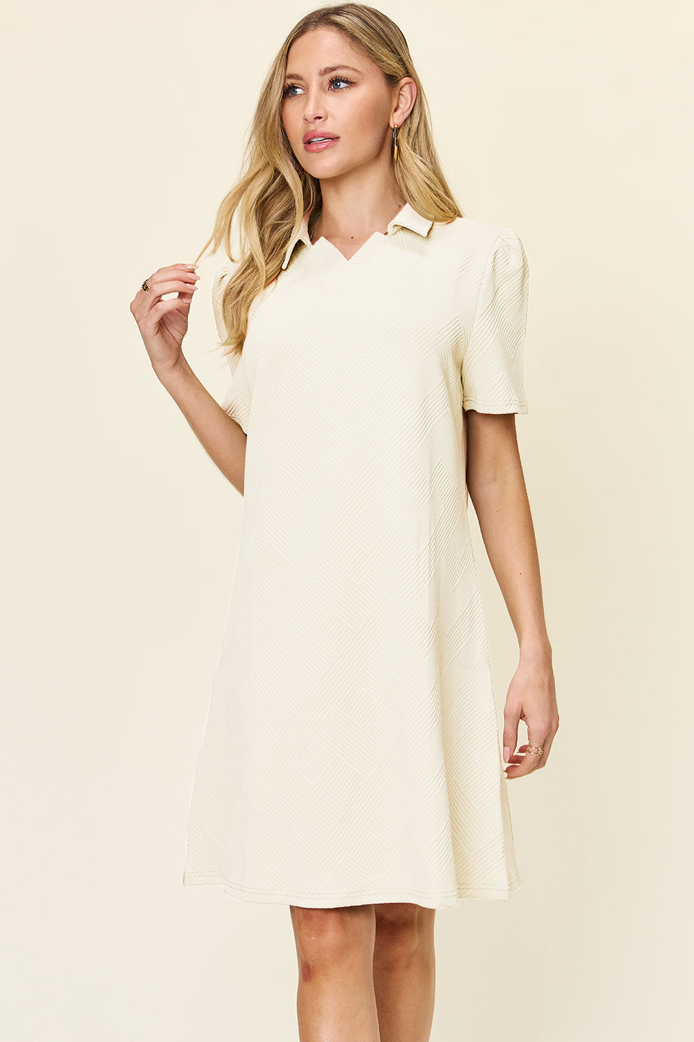 Double Take Full Size Texture Collared Neck Short Sleeve Dress  Shop One Place