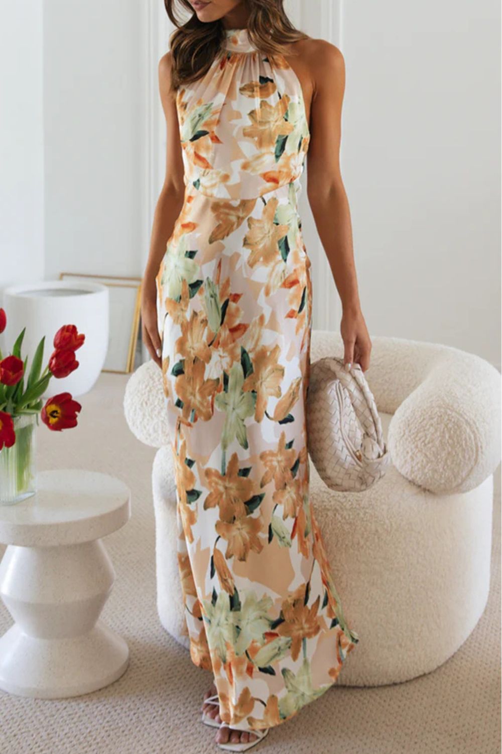 Floral Print Halter Neck Maxi Dress  Shop One Place
