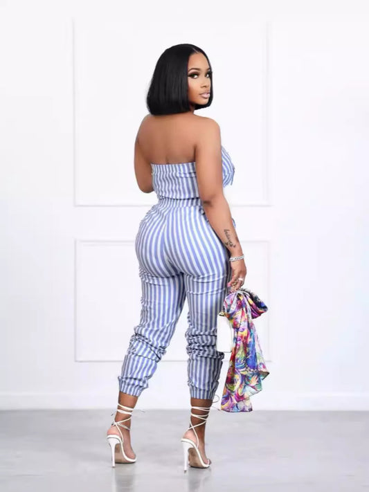 Striped Tube Casual Jumpsuit  Shop One Place