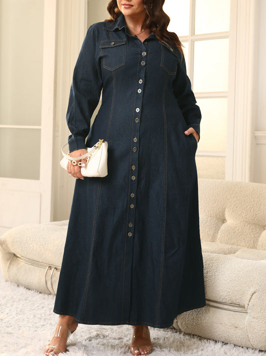 Plus Size Denim Maxi Dress  Shop One Place