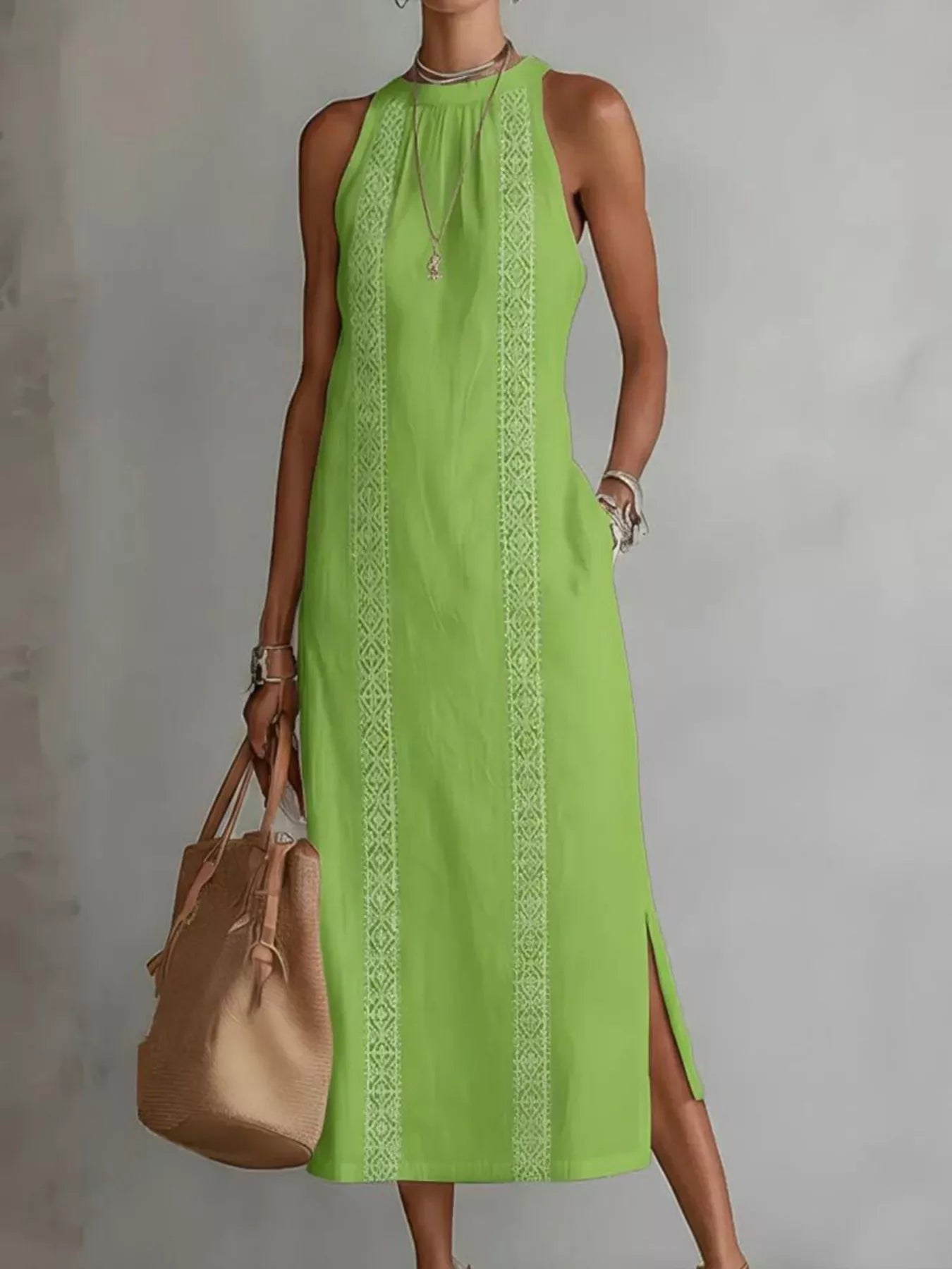 Full Size Side Slit Sleeveless Midi Dress Plus Size  Shop One Place