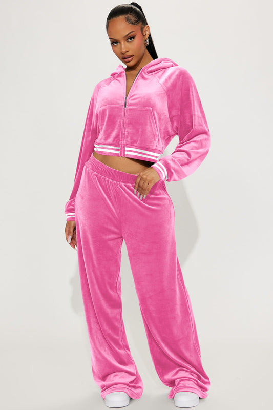 Women's Non Inverted Velvet Thread Hoodie Two Piece Set  Shop One Place